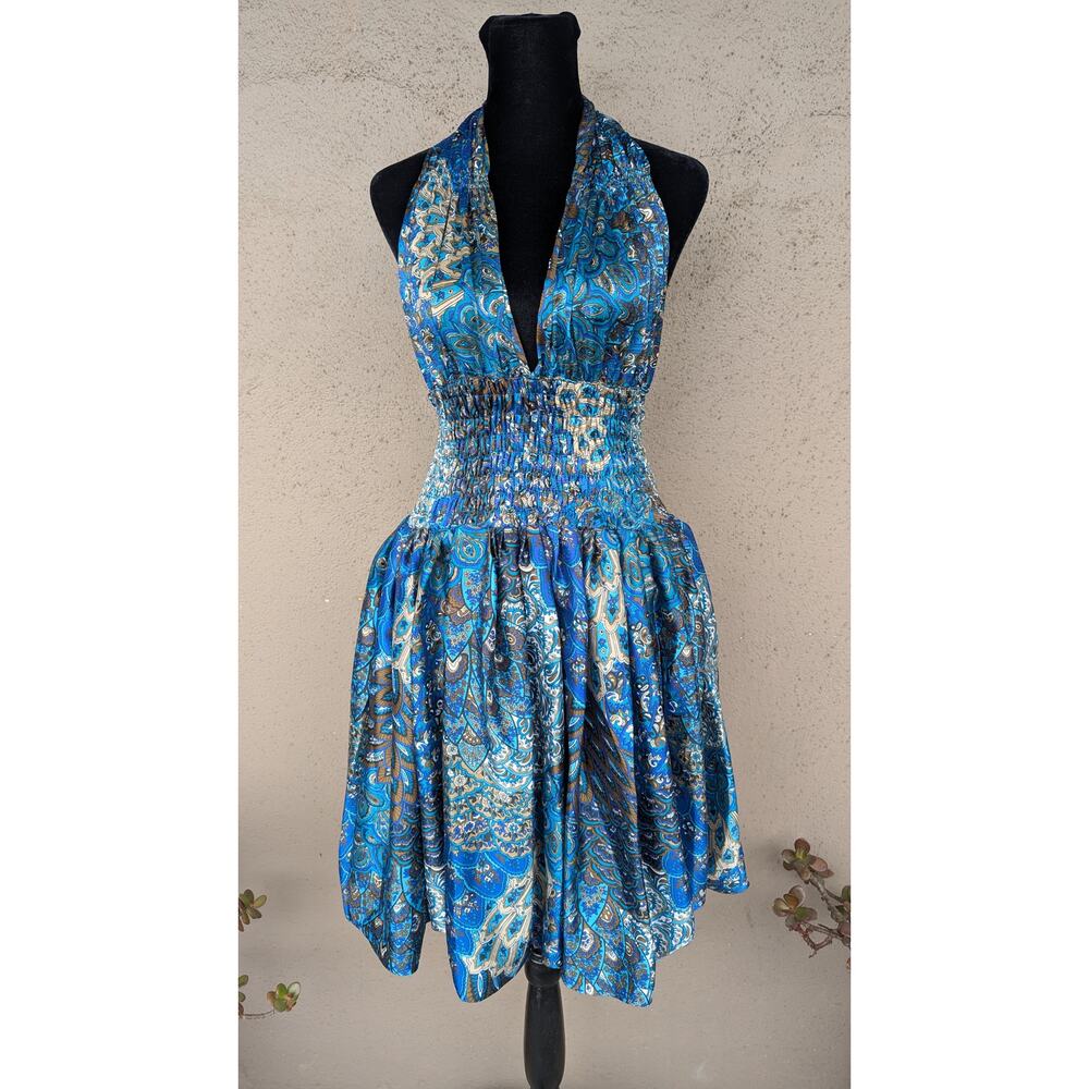 💜Blue Peacock Balloon Hem Dress